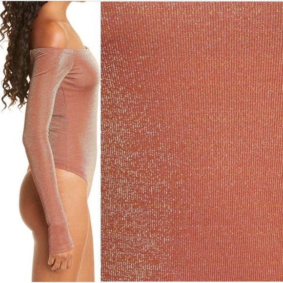 ALIX NYC Addison Off the Shoulder Long Sleeve Metallic Glitter Bodysuit - Picture 3 of 5
